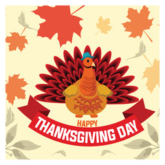 Thanksgiving Day banner with cute Thanksgiving turkey.