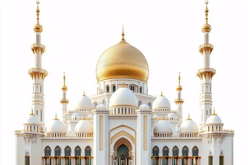 Obraz premium Majestic White Mosque with Golden Domes and Minarets