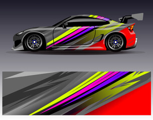 Obraz premium Car wrap design vector. Graphic abstract stripe racing background designs for vehicle, rally, race, adventure and car racing livery