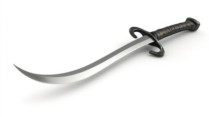 Highquality photo of a pirates curved cutlass sword on a white background. Historical events isolated on white. Photo realistic photo.