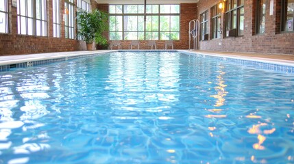 Indoor pool, sunlight, brick walls, relaxation
