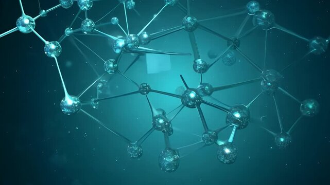 Abstract visualization of interconnected molecules with glowing blue spheres and lines against a dark background, evoking a sense of scientific exploration and connectivity.