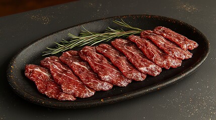 Flat lay composition with fresh meat on grey table. Space for text  