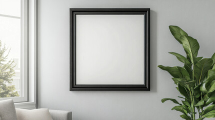 Sleek Black Wooden Picture Frame on Smooth Light Background