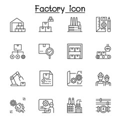 Factory icon set in thin line style
