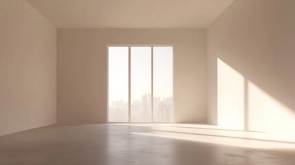 Obraz premium Empty room, city view, sunlight, interior design, home staging