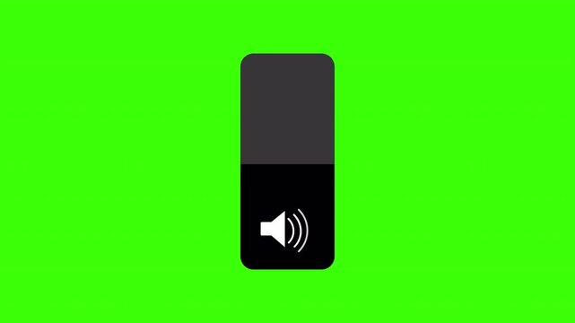 volume Slider sound setting low volume to high animation on green background, speaker volume 0 to 100 animated, increase sound level.