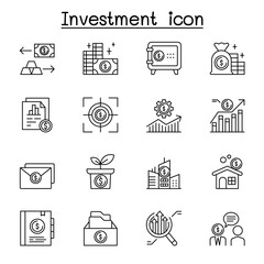 Business investment icon set in thin line stlye