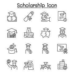 Scholarship icon set in thin line stlye