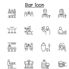 Bar, lounge, nightclub and alcohol icon set in thin line style
