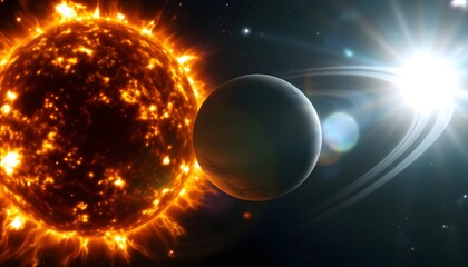 Fiery Star Planet Cosmic Wallpaper Space Art