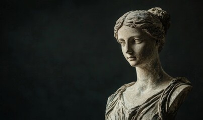 Classical Greek Woman Bust Sculpture Against Black Background - Antique Roman Art Concept for Historical and Cultural Themes, Generative AI