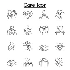 kindness, charity, care icon set in thin line style