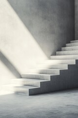 Sunlit concrete stairs ascending in minimalist interior.