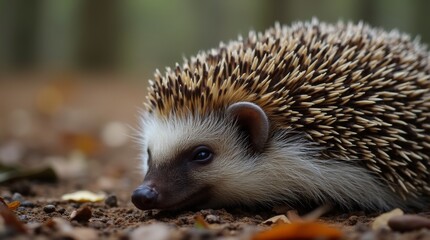 Fototapeta premium A close-up of a bear's face, sleeping peacefully, with a blurred background of a forest floor