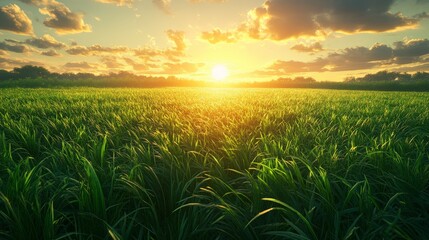 A vibrant spring scene with lush green grass and radiant sunlight, evoking freshness and energy. Great for nature themes.