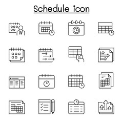 Calendar, table, schedule icon set in thin line style
