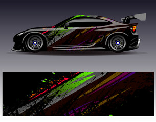 Fototapeta premium Car wrap design vector. Graphic abstract stripe racing background designs for vehicle, rally, race, adventure and car racing livery
