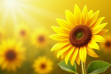 Obraz premium Bright and Vibrant Sunflower Blooming in a Summer Field with a Warm Golden Glow