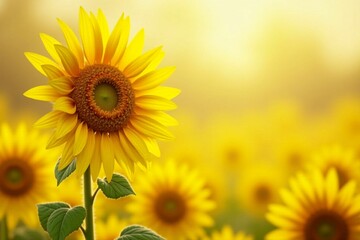 Bright and Vibrant Sunflower Blooming in a Summer Field with a Warm Golden Glow