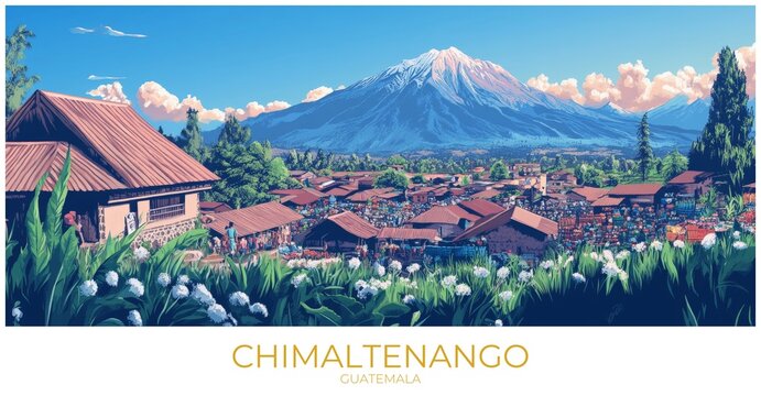 Chimaltenango Guatemala Travel Poster Flat Illustration Print Decor Gift Canvas Wall Art