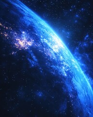 Obraz premium Blue planet with city lights and stars in space a cosmic view of earth from orbit