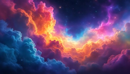 Fototapeta premium Vibrant Colorful Cloudscape Fantasy Art Nebula Stars