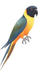 Fototapeta premium Watercolor Painting of a Parrot on a White Background - A vibrant watercolor depiction of a parrot symbolizing nature, wildlife, color, beauty, and freedom.