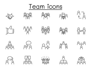 Team icon set in thin line style