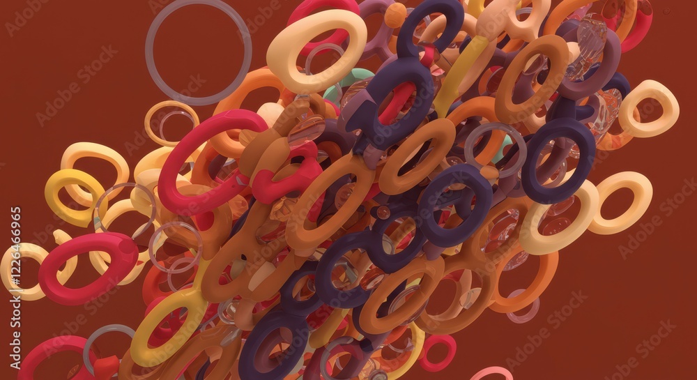 Wall mural abstract rings: a vibrant cluster of colorful rings floats in an artistic display, creating a dynami
