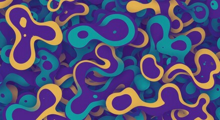 Obraz premium Abstract Fluid Forms: Dynamic and colorful abstract composition featuring fluid, organic shapes in shades of purple, yellow and teal creating a vibrant and modern artistic statement.