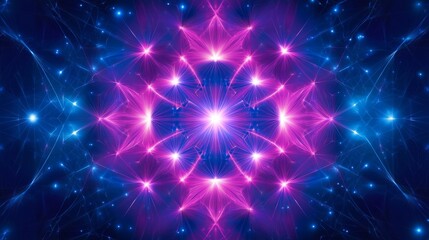 Fototapeta premium Abstract geometric art with pink and blue hues - A mesmerizing display of colors and light symbolizing harmony, balance, creativity, energy, and beauty in an abstract cosmic pattern.