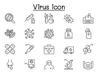 Fototapeta premium Virus disease icon set in thin line style