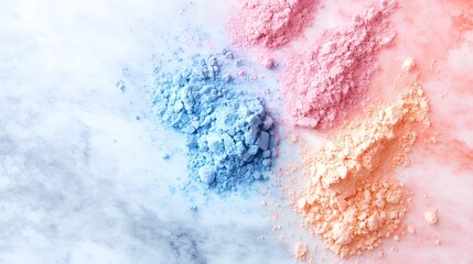 Obraz premium Gradient Holi powder patterns on marble, pastel tones, minimalist design. Celebrating color harmony and simplicity