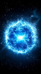 Obraz premium Bright blue energy orb in cosmic space - An electrifying blue orb radiates energy in space, symbolizing power, mystery, cosmos, light, and the universe's vastness.