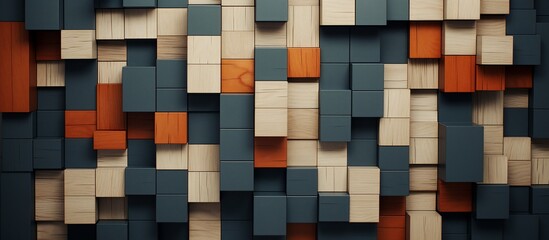 Abstract Wooden Cube Mosaic: A Textured Composition of Geometric Shapes