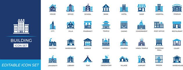 Building icons set. Solid icon collection. Vector illustration Design.