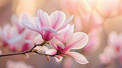 Obraz premium Magnolia Blossom for Magnolia Blossom Day: Elegant Floral Design in Soft Pastel Pink and White Tones