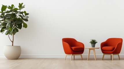 clean energy solar management, concept Cozy interior with orange chairs, a small table, and a decorative plant against a minimalistic wall.