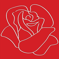 White Line Art Rose on Red Background