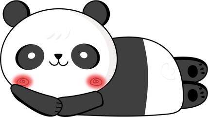 Naklejka premium Cute panda bear vector illustration isolated on white background. Cartoon character, hand drawn design. Template for greeting card or poster for nursery-bedroom. Mascot icon