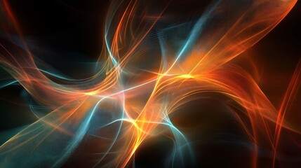 Fototapeta premium Abstract orange and blue energy waves, dark background, website design
