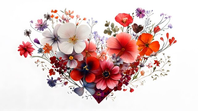 Naklejki Watercolor Floral Heart, Red & White Flowers - Watercolor art