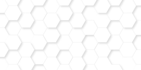 Fototapeta premium White hexagonal hexagon modern technology creative emboss light honeycomb polygonal web. abstract geometric science and mosaic tile with template web texture background.