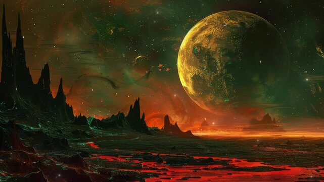 Illustration of big moon in planet