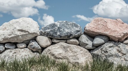 Summer Sky  Stone Wall  Balanced Pebbles  Nature Scene  Landscape Photography