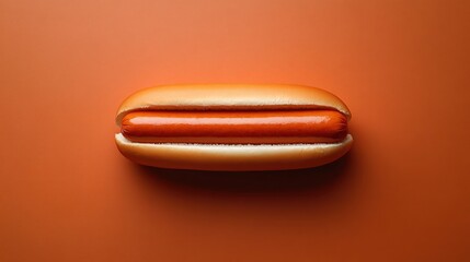 Simple hotdog on orange background studio shot with minimalist style and bright colors