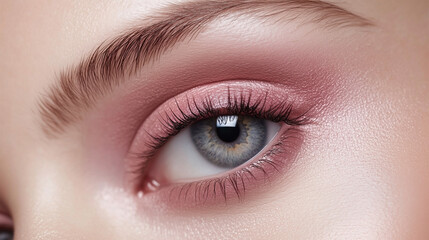 Obraz premium A woman's eye with a pink eye shadow