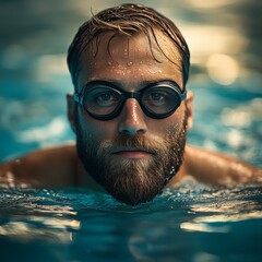 Fototapeta premium A professional swimmer in motion, showcasing determination and skill. Ideal for sports, fitness, and motivation themes.