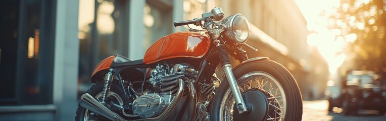 Fototapeta premium Two vintage motorcycles in a warm garage, capturing nostalgia and retro charm. Perfect for automotive, lifestyle, and hobbyist content.